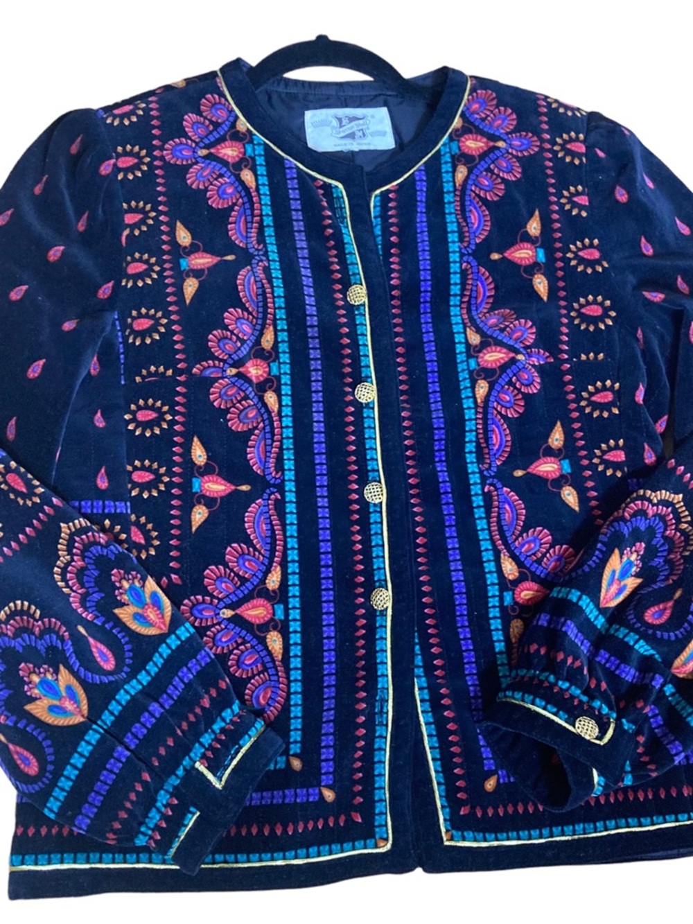 Vintage 1980’s Saxton Hall Embroidered Velvet Jacket with Multicolor Accents - Picture 3 of 16